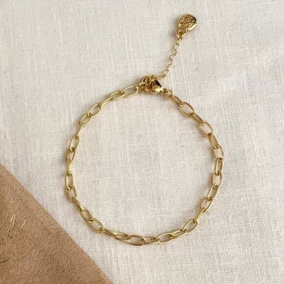 Muse Royale Basic 24K Gold Plated Anchor Link Chain Bracelet sz 7-8.5 in w/pouch - Picture 3 of 5